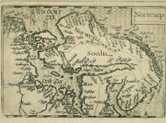 Nortcaep, a map of Scandinavia, 17th Century, engraving, 3.5