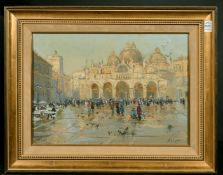 Valeriy Sekret (b.1950) Russian, figures on a busy Venetian Plaza, oil on canvas, signed, 13