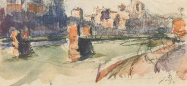 Hippolyte Lety (1878-1959) French, A pair of watercolour and pencil sketches of river scenes, one