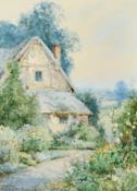 Theresa S. Stannard (1898-1947) British, 'A Cottage Garden, Bedfordshire' a study of a thatched