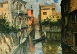 20th Century, A Venice canal scene, oil on canvas, signed, inscribed, and signed verso, 27.5