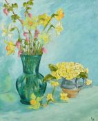 20th Century School, a still life of mixed flowers, oil on canvas, indistinctly signed with