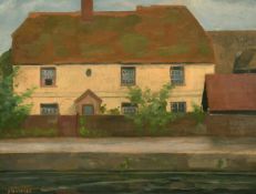 Frank Runacres (1904-1974) British, a view of a cottage by a stream, oil on panel, signed, 14