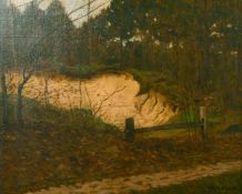 Albert Moulle (b.1861) French, a track through a wood, oil on canvas, signed, 18