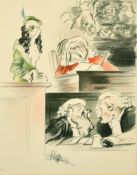 After Edmund Blampied, (1886-1966) Humorous lithograph of a lady dog in court, 13