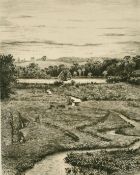 Heywood Sumner (1853-1940) British, 'Alresford Pond', a stream meandering towards a pond, etching,