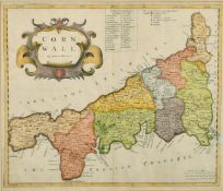 Cornwall, by Robert Morden, hand coloured engraving, 18th Century, 14.75