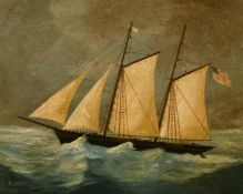 Late 19th/Early 20th Century School, a study of a schooner carrying the American Flag, oil on board,