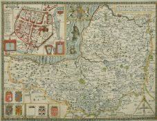 Somerset-Shire Described, by John Speed, hand coloured engraving, 17th Century, 15