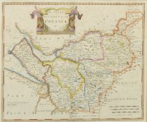 The County Palatine of Chester, by Robert Morden, outline coloured, engraving, 18th Century, 14