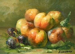 J. Howard (20th Century), a pair of oil on panel still life paintings of fruit, signed, each 5