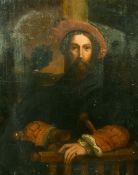 19th Century, A portrait of a seated gentleman with a sword wearing a red hat, oil on canvas, 20