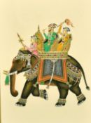 20th Century Indian School, figures on an elephant, mixed media, 7.75