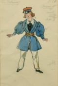 Alexandre Benois (1870-1960) Russian, a costume design for La Boheme, a young man in a blue coat and