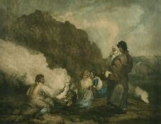 John Raphael Smith, after George Morland, 'The Fern Gatherers', mezzotint with later hand-colouring,