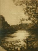 Daisy M Norrie (b.1899) British, Pembroke Castle and another of hilly ponds, etchings, signed and
