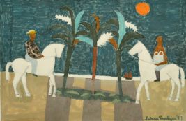 Julian Trevelyan (1910-1988) British, 'Two Grey Horses', mixed media, signed and dated 1987, 6