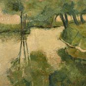 20th Century School, A tree lined river landscape, oil on board, 18