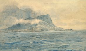 Circle of Norman Wilkinson (1878-1971) British, The Rock of Gibraltar viewed from the sea,