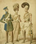 Attributed to William Heath (1794-1840) British, a scene of three military officers in conversation,