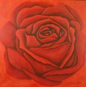 C. Biden, circa 2003, a still life study of a rose, oil on canvas, signed, 42.5