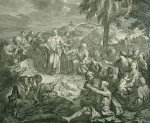 An antique engraving of Christ feeding the five thousand, 22.5