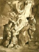 After Rubens, 19th Century School, The deposition of Christ, watercolour, 7.25