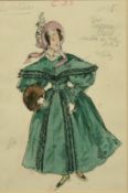 Alexandre Benois (1870-1960) Russian, a costume design for La Boheme, a lady with a fur hand muff,