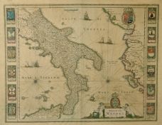 A 17th Century map 'Regno di Napoli', outline coloured, 15