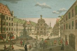 Two 18th Century hand-coloured engraved views of Augsburg, 13