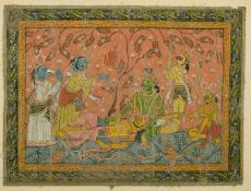 An Early Puri or Rachrajpur School scene from Puranus Mythology, mixed media on linen, 15.25