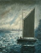 Sidney Shaw (20th Century) 'Nocturne', a sailboat under moonlight, oil on panel, signed, 12.5