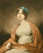 A mezzotint portrait of a seated lady, indistinctly signed in pencil, 13