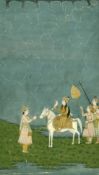 19th Century Indian School, a female figure on a horse with a hawk, 11.5