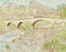Alan Lumsden (b. 1937) 'Bridge on the Dee', colour etching, 16.25