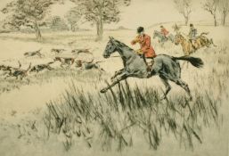 Henry Wilkinson (1921-2011) British, Huntsman and hounds giving chase, etching, inscribed signed and