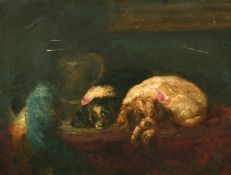 19th/20th After Landseer, 'The Cavalier's Pets', A scene of two resting dogs, oil on panel, 6.25