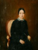 19th Century French School, Portrait of a lady in an armchair, oil on canvas, 14.5