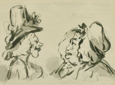 Attributed to George Woodward (1760-1809) British, Heads of ladies, ink and wash drawing, trade