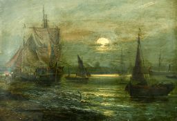 George D. Callow (19th Century) British, unloading the catch by moonlight, oil on canvas, signed,