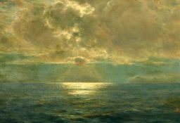 Newlyn School, Moonlit seascape, oil on panel, indistinctly signed with monogram, 10