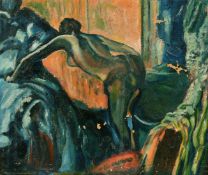 20th Century School, In the artist's studio, A nude female figure, oil on canvas, 12
