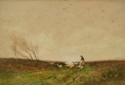 William Tatton Winter (1855-1928) British, moving geese across the moor, watercolour, signed, 6
