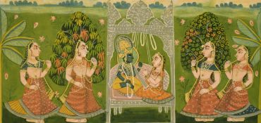 Pahari School, Sri Nath Ji with his maidens, 4.5