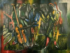 A pair of 20th Century French School lithographs of figures playing instruments, artist's proof,