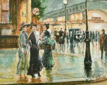 Giuseppe de Sanctis (1858-1924) Italian, A scene of female figures conversing on a busy street