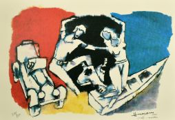 M F Hussain, a serigraph of dancing figures, signed and numbered 238/300 in pencil, 14