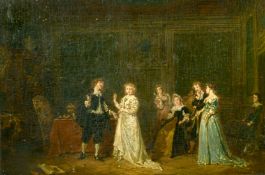 Antoine Emile Plassan (1817-1903) French, 'Le Compliment' figures in a lavish interior, oil on