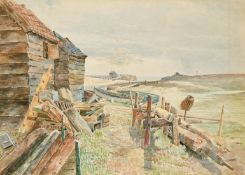 Circle of Martin Snape, Fishermen's huts at the coast, watercolour, 11.25