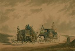 'Halfway' and 'The Opposition Coaches', a pair of 19th Century prints of coaching scenes, 11